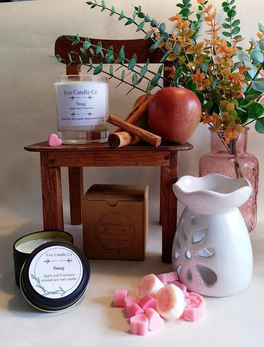 Snug Collection- Apple and Cinnamon scented soy wax candles and wax melts
