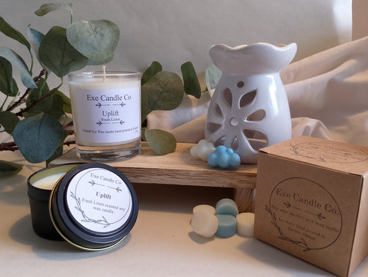 Uplift - Fresh Linen scented soy wax Candles and Wax Melts