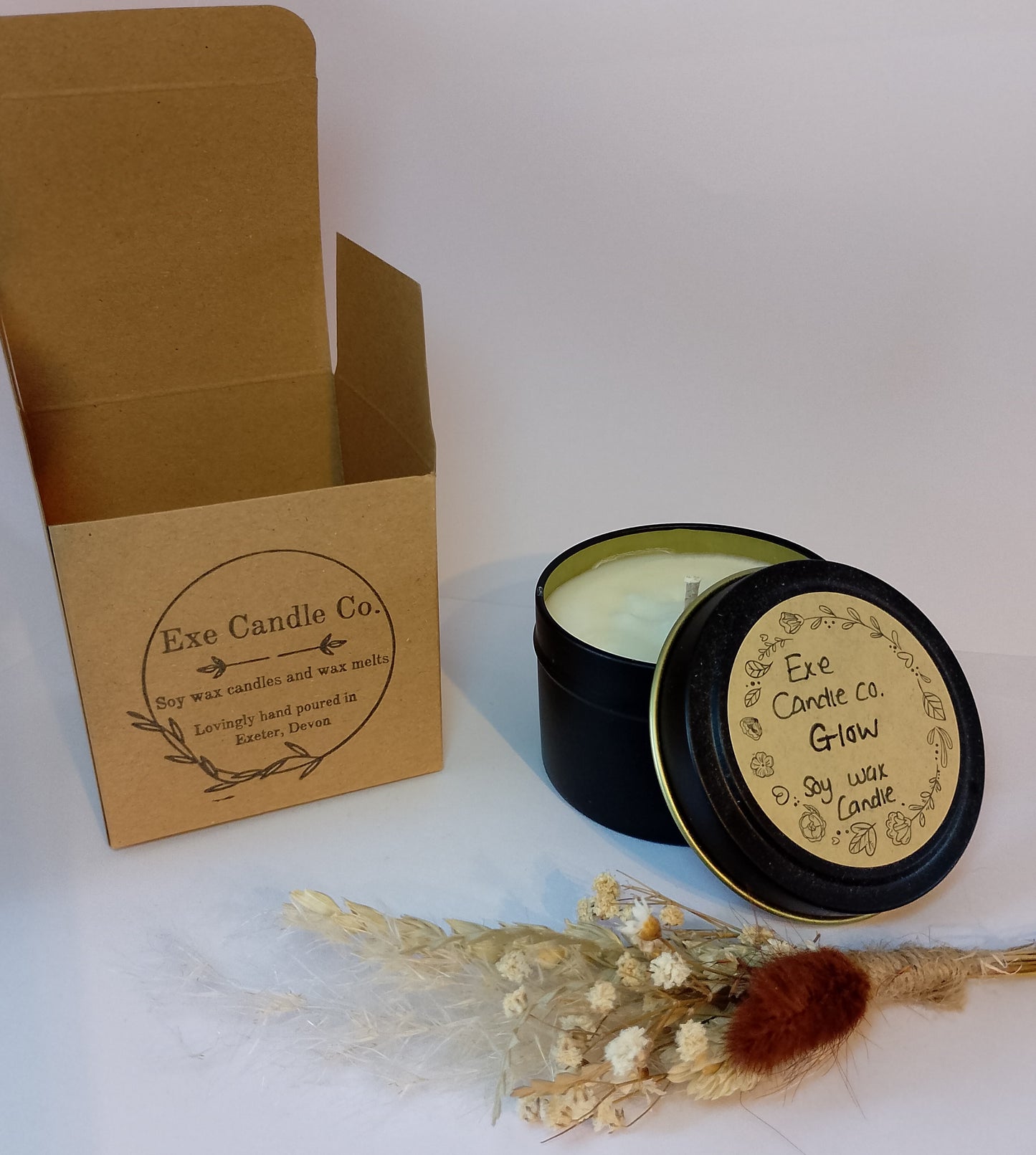 Scented soy wax candle collection - 'Glow' Cocoa Butter scented soy wax candle tin